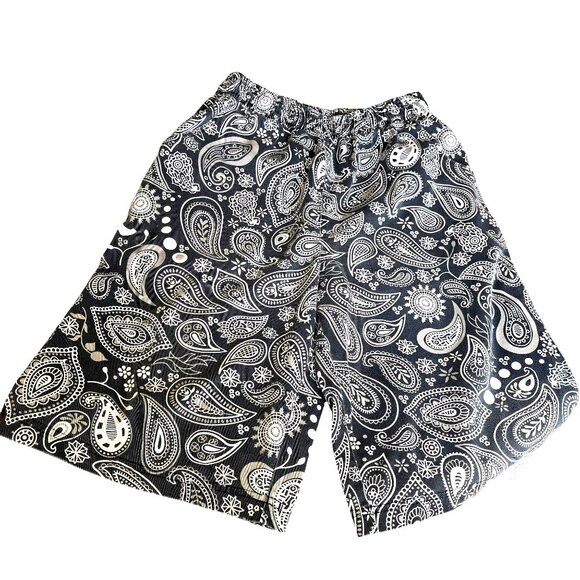 Prodaya Mens Shorts Paisley Print Elastic Waist Relaxed Fit Gray & White JJ3863 - Picture 1 of 6